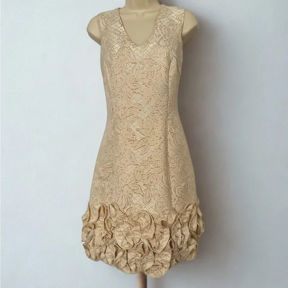 Donna Ricco Cream Gold Textured Mini Dress - Picture 8 of 12
